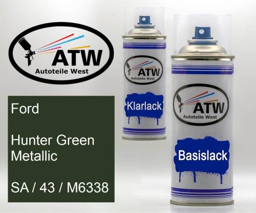 Ford, Hunter Green Metallic, SA / 43 / M6338: 400ml Sprühdose + 400ml Klarlack - Set, von ATW Autoteile West.
